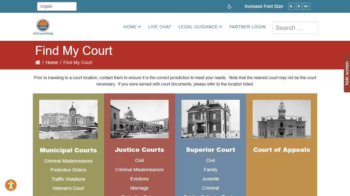 Find My Court portal for Arizona courthouses and government agencies